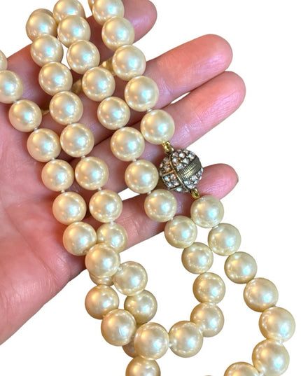 Retired Heidi Daus Large heavy long glass pearl necklace rhinesstones