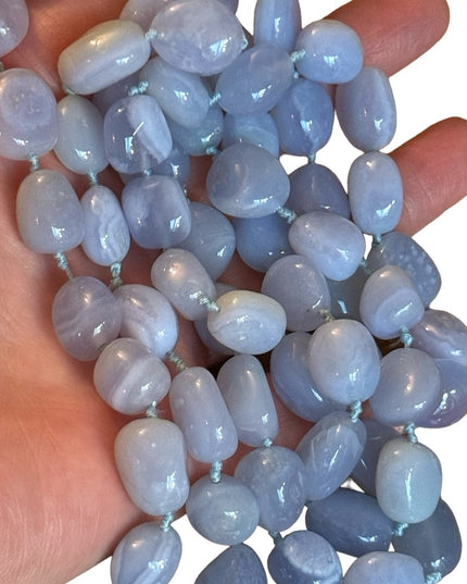 SAJEN Chalcedony Long Necklace Blue chunky heavy stones deaigner quality