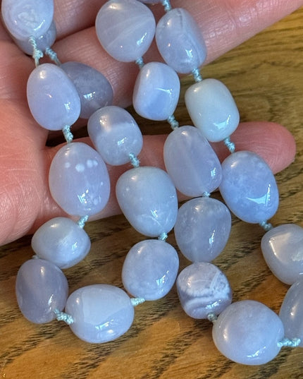 SAJEN Chalcedony Long Necklace Blue chunky heavy stones deaigner quality