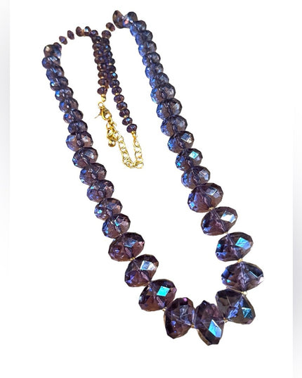 Lovely Joan Rover purple resin plastic Lg bead necklace statement gold finish
