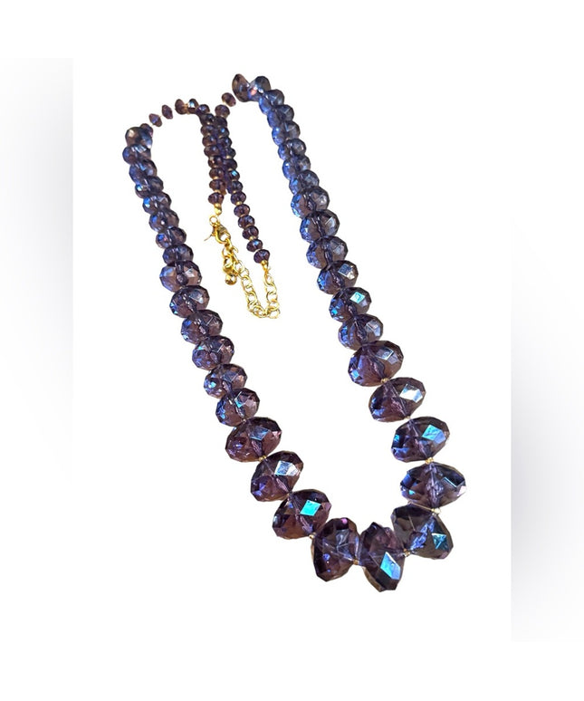 Lovely Joan Rover purple resin plastic Lg bead necklace statement gold finish