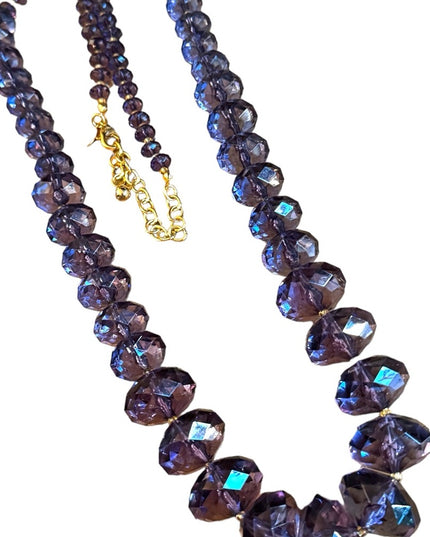 Lovely Joan Rover purple resin plastic Lg bead necklace statement gold finish