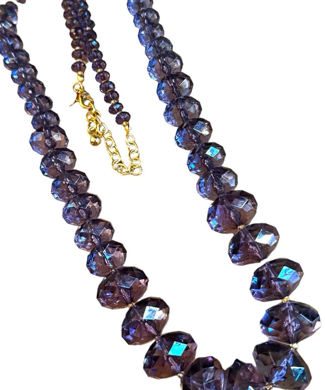 Lovely Joan Rover purple resin plastic Lg bead necklace statement gold finish