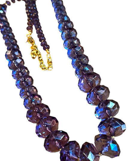 Lovely Joan Rover purple resin plastic Lg bead necklace statement gold finish