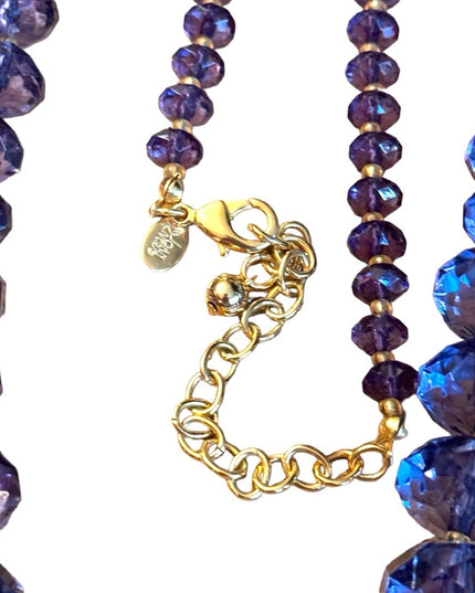 Lovely Joan Rover purple resin plastic Lg bead necklace statement gold finish