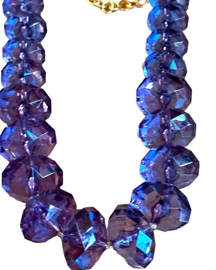 Lovely Joan Rover purple resin plastic Lg bead necklace statement gold finish