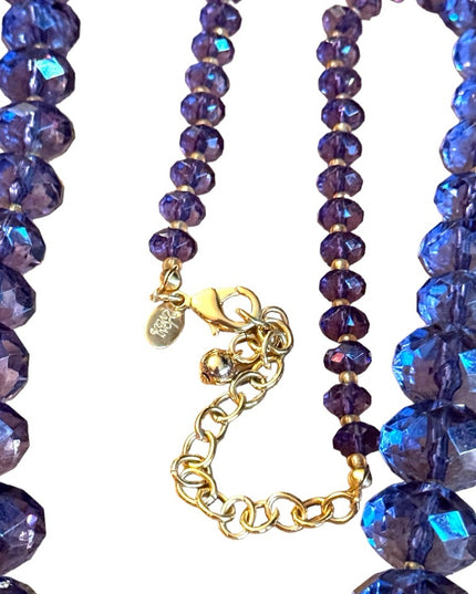 Lovely Joan Rover purple resin plastic Lg bead necklace statement gold finish