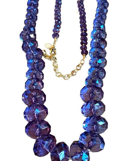 Lovely Joan Rover purple resin plastic Lg bead necklace statement gold finish