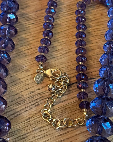 Lovely Joan Rover purple resin plastic Lg bead necklace statement gold finish