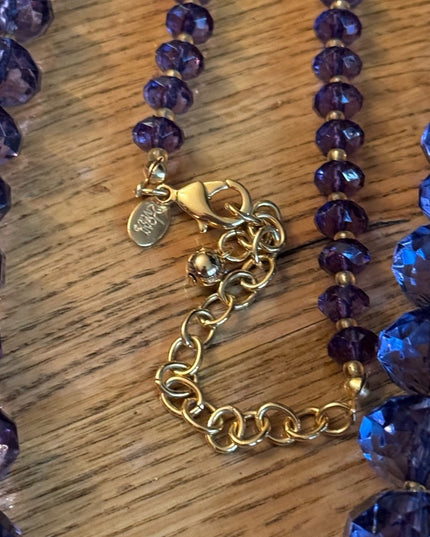 Lovely Joan Rover purple resin plastic Lg bead necklace statement gold finish