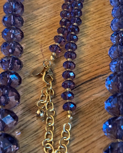 Lovely Joan Rover purple resin plastic Lg bead necklace statement gold finish