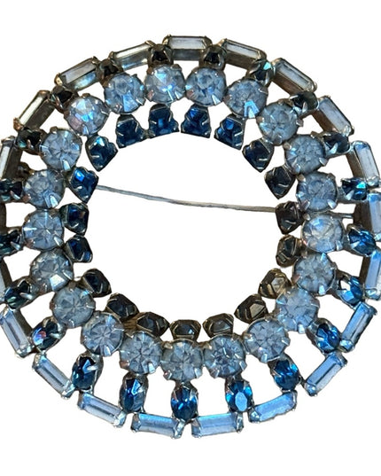 Large stunnimg blue and clear crystal round brooch MCM