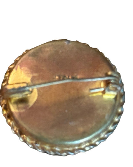 Vintage 1940s ITALY stamped gold finish micro mosaic glass flower brooch