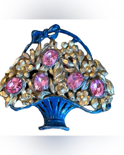 Antique Victorian Art Deco Hand painted potmetal flower bouquet brooch