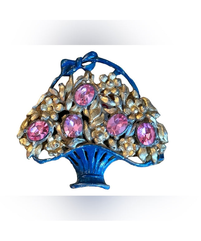 Antique Victorian Art Deco Hand painted potmetal flower bouquet brooch