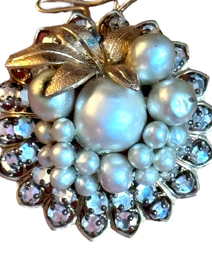 Vintage 1950s KRAMER gold finish AB crystal flower brooch