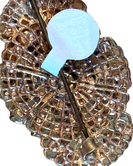 Vintage 1950s West Germany gold finish blue crystal fancy brooch