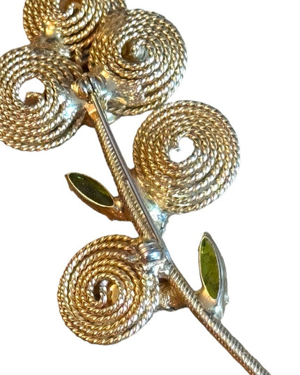 Vintage gold finish amber crystal flower brooch
