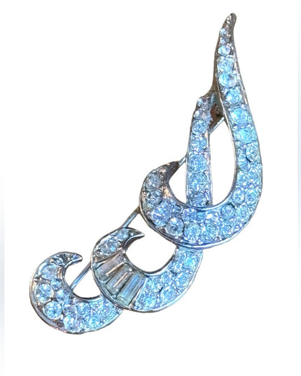 Vintage 1960s Goldette silver rhodium plate rhinestone brooch crystal