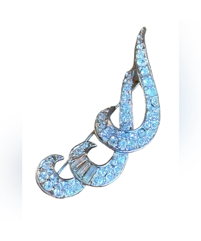 Vintage 1960s Goldette silver rhodium plate rhinestone brooch crystal