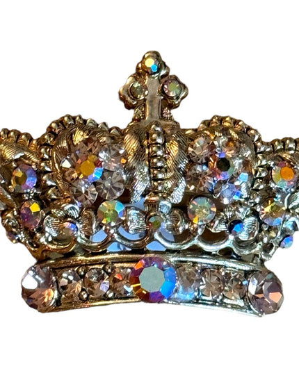 Lovely vintage 1970s crystal Crowm majestic gold finish brooch