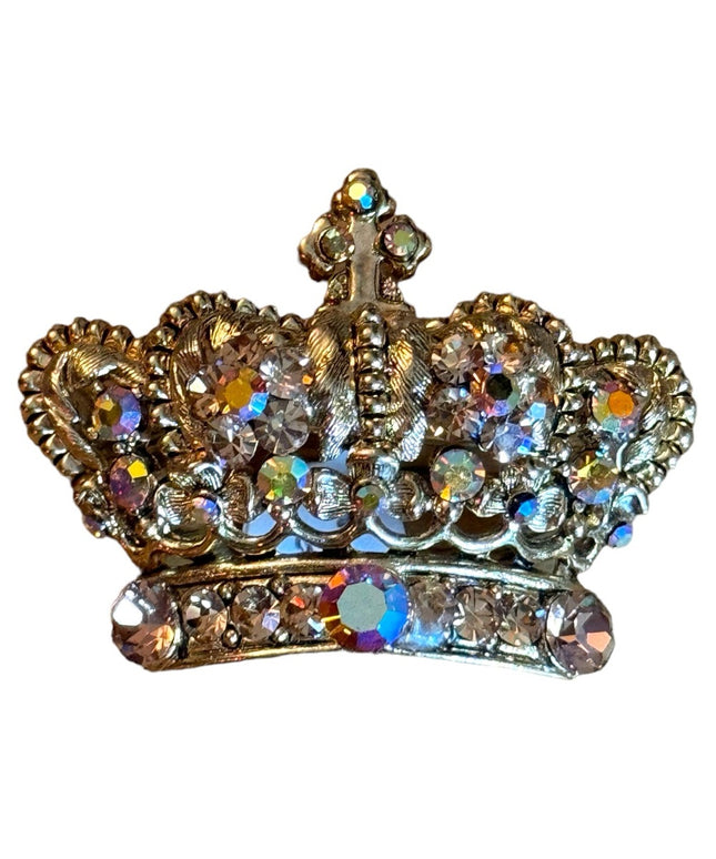 Lovely vintage 1970s crystal Crowm majestic gold finish brooch
