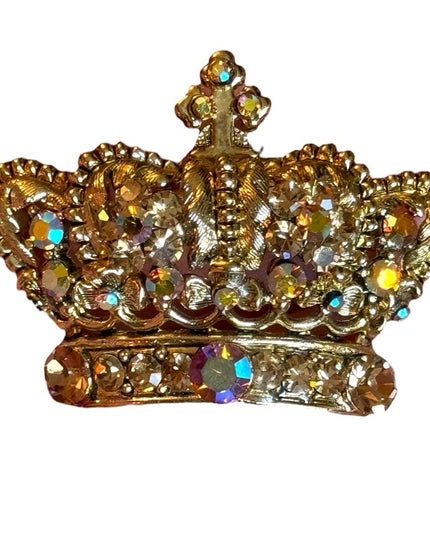 Lovely vintage 1970s crystal Crowm majestic gold finish brooch