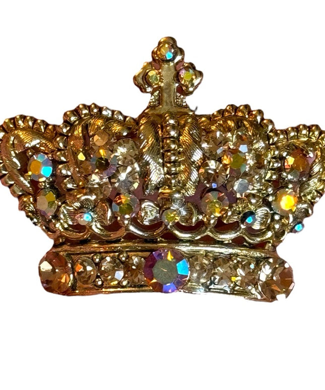 Lovely vintage 1970s crystal Crowm majestic gold finish brooch