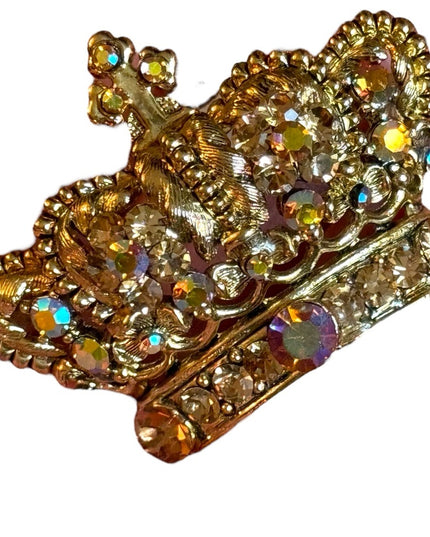 Lovely vintage 1970s crystal Crowm majestic gold finish brooch