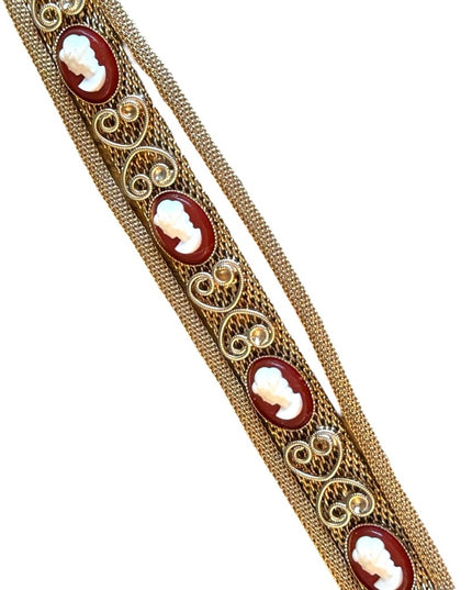 Vintage 1960s gold finish ornate multi cameo scroll design bracelet