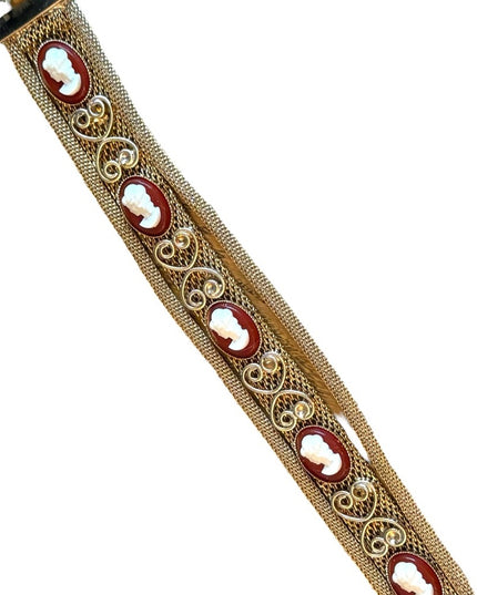 Vintage 1960s gold finish ornate multi cameo scroll design bracelet