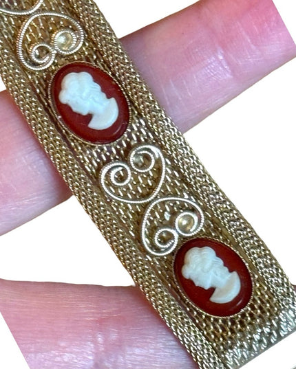 Vintage 1960s gold finish ornate multi cameo scroll design bracelet