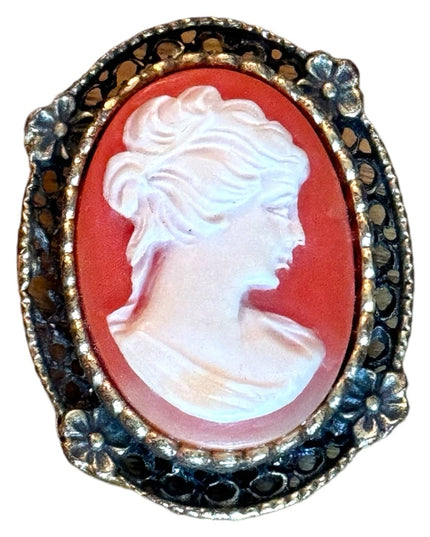 Vintage 1970s Resin cameo ornate brooch