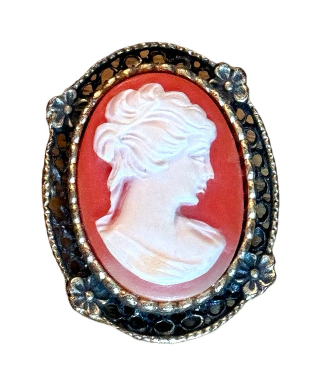 Vintage 1970s Resin cameo ornate brooch