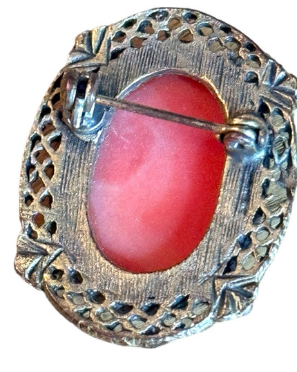 Vintage 1970s Resin cameo ornate brooch