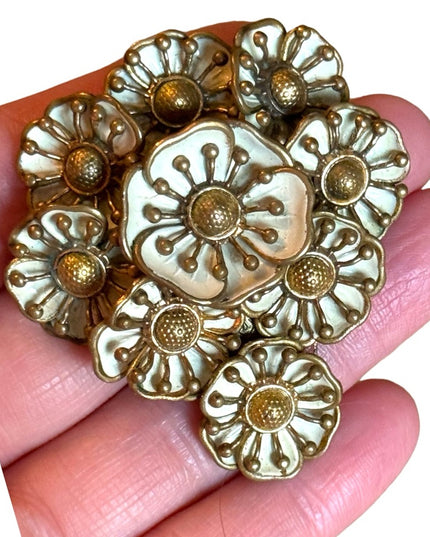 Antique West Germany White flower cluster brooch