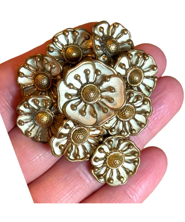 Antique West Germany White flower cluster brooch