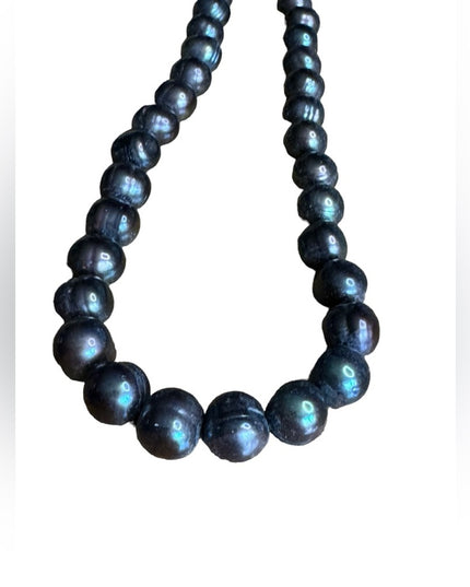 Stunning gray beaded irradescent REAL fresh water pearl sterling necklace 11mm