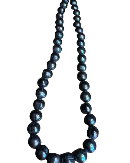 Stunning gray beaded irradescent REAL fresh water pearl sterling necklace 11mm