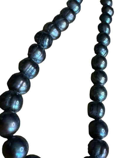 Stunning gray beaded irradescent REAL fresh water pearl sterling necklace 11mm