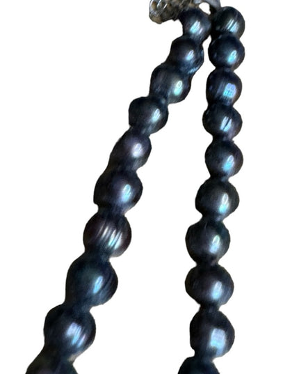 Stunning gray beaded irradescent REAL fresh water pearl sterling necklace 11mm