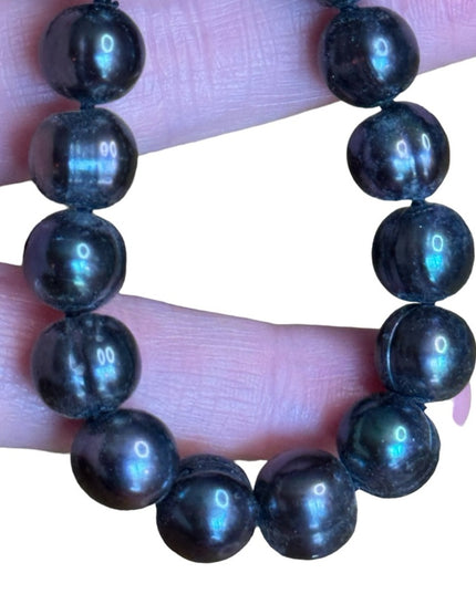 Stunning gray beaded irradescent REAL fresh water pearl sterling necklace 11mm