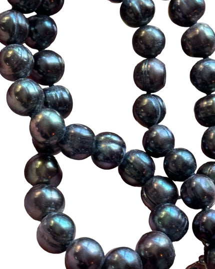 Stunning gray beaded irradescent REAL fresh water pearl sterling necklace 11mm