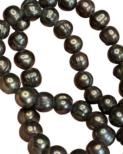 Stunning gray beaded irradescent REAL fresh water pearl sterling necklace 11mm