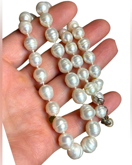 Stunning sterling silver large  fresh water pearl chunky necklace