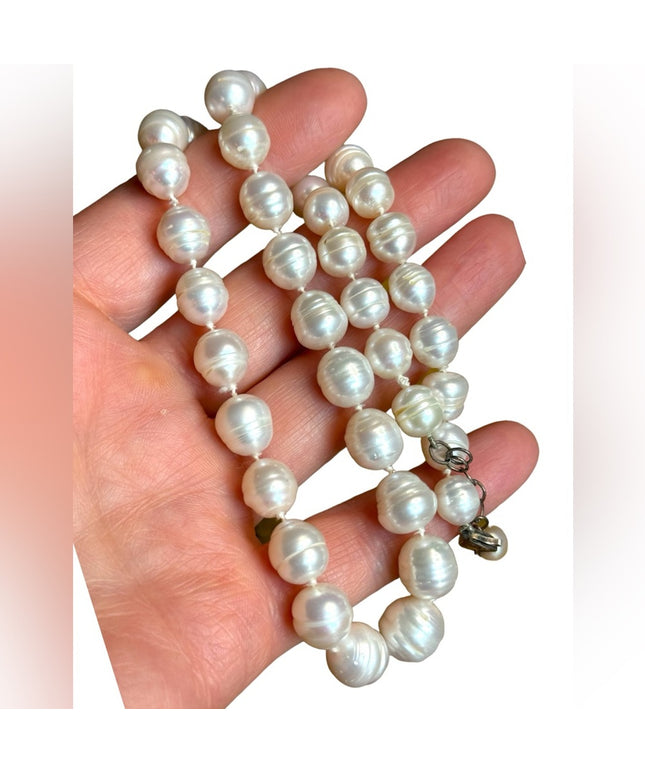 Stunning sterling silver large  fresh water pearl chunky necklace