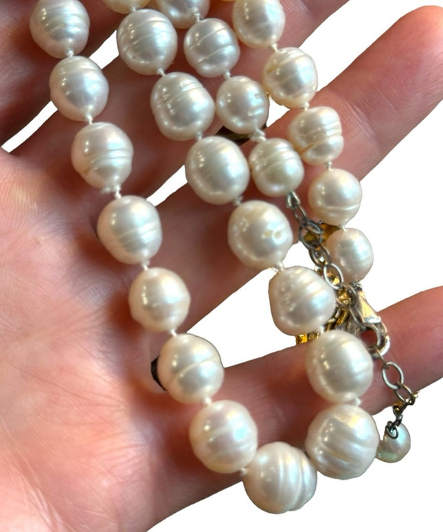 Stunning sterling silver large  fresh water pearl chunky necklace