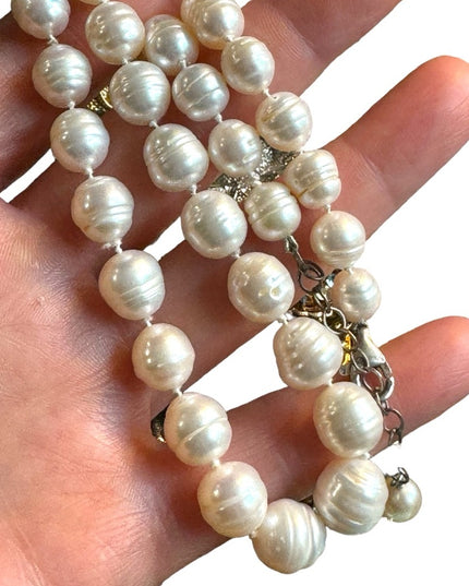 Stunning sterling silver large  fresh water pearl chunky necklace