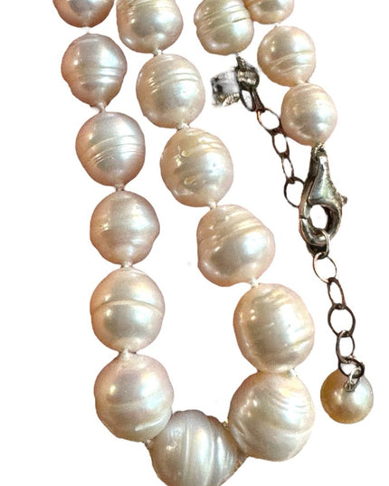 Stunning sterling silver large  fresh water pearl chunky necklace
