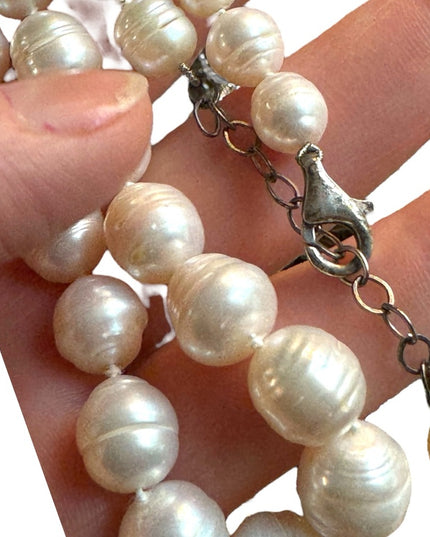 Stunning sterling silver large  fresh water pearl chunky necklace